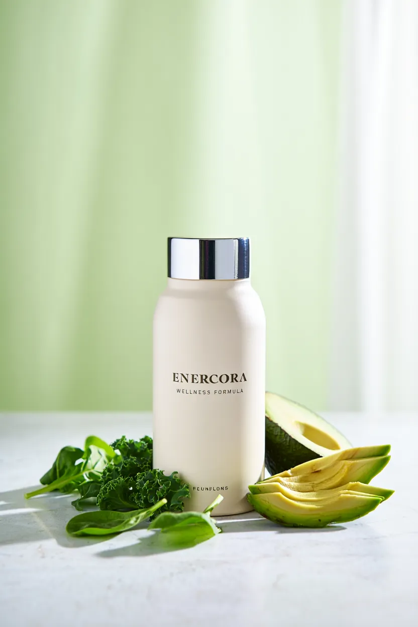 Enercora wellness supplement bottle with active ingredients